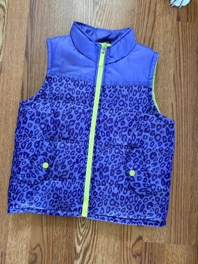 Pink Platinum Purple Leopard Print Vest with Neon Yellow Accents Girls